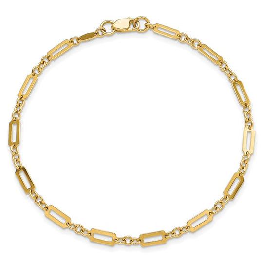 Pulsera 14K Oro Amarillo Pulido con Enlace Rectangular Fancy