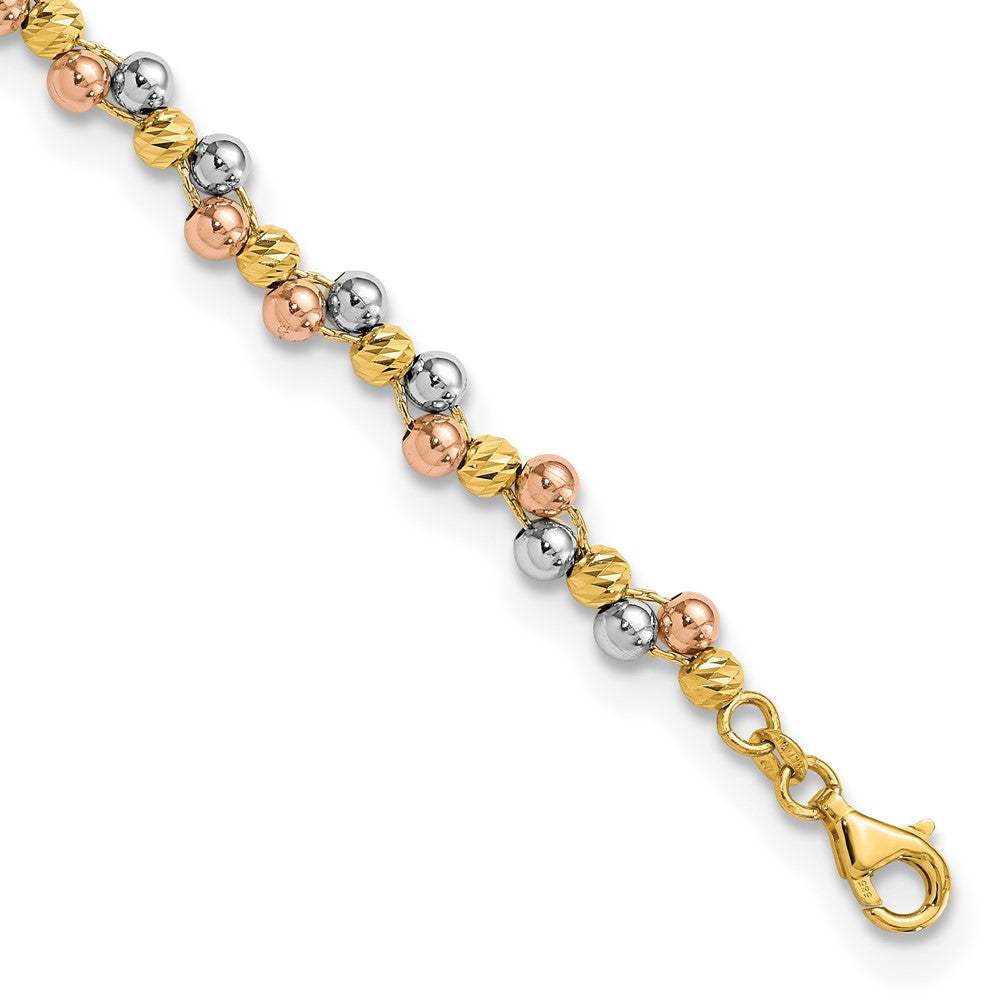 Brazalete Bead de 14K en Tri-Color Pulido y con Corte Diamante