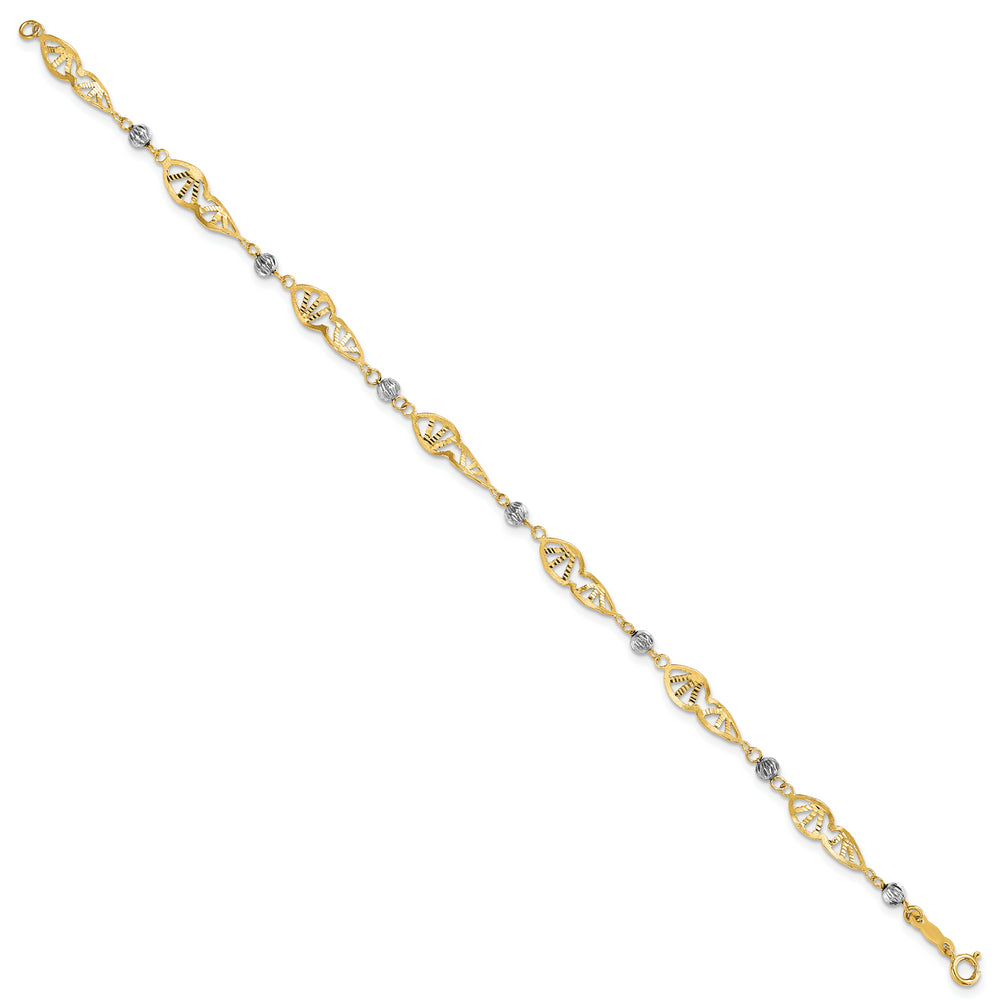 Brazalete de Enlace Elegante con Corte Diamante en Oro Bicolor de 14k