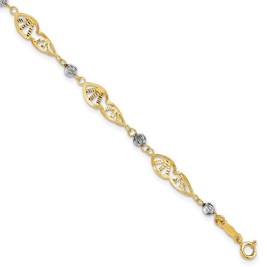 Brazalete de Enlace Elegante con Corte Diamante en Oro Bicolor de 14k