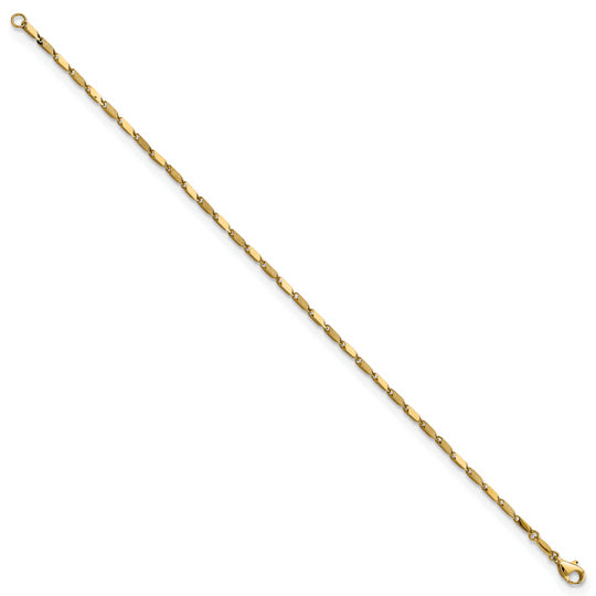 Pulsera de Eslabones Elegantes de 14K Pulidos y Texturizados de 7.5 pulgadas