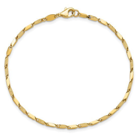 Pulsera de Eslabones Elegantes de 14K Pulidos y Texturizados de 7.5 pulgadas