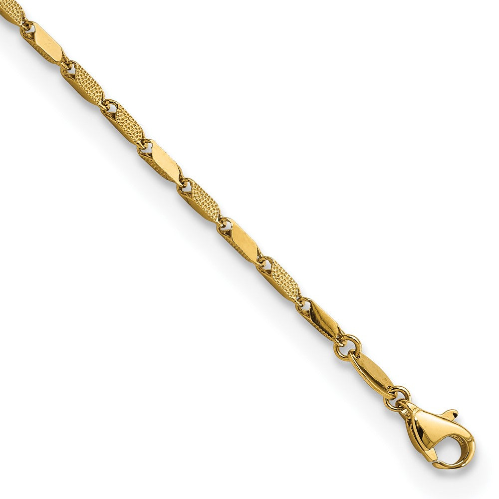 Pulsera de Eslabones Elegantes de 14K Pulidos y Texturizados de 7.5 pulgadas