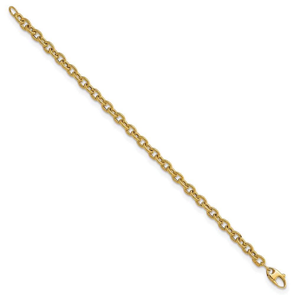 Brazalete de Enlace de Cable Pulido y Texturizado en Oro Amarillo de 14k de 7.5 pulgadas