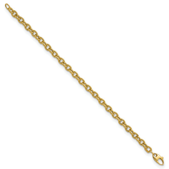 Brazalete de Enlace de Cable Pulido y Texturizado en Oro Amarillo de 14k de 7.5 pulgadas