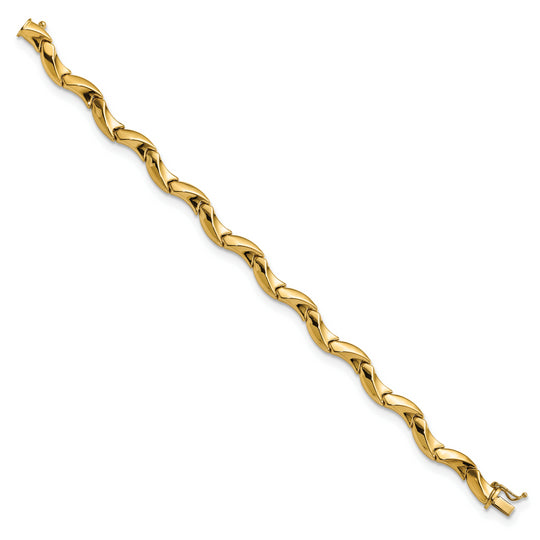 Pulsera 14K de Oro Amarillo Pulido con Eslabones Curvos