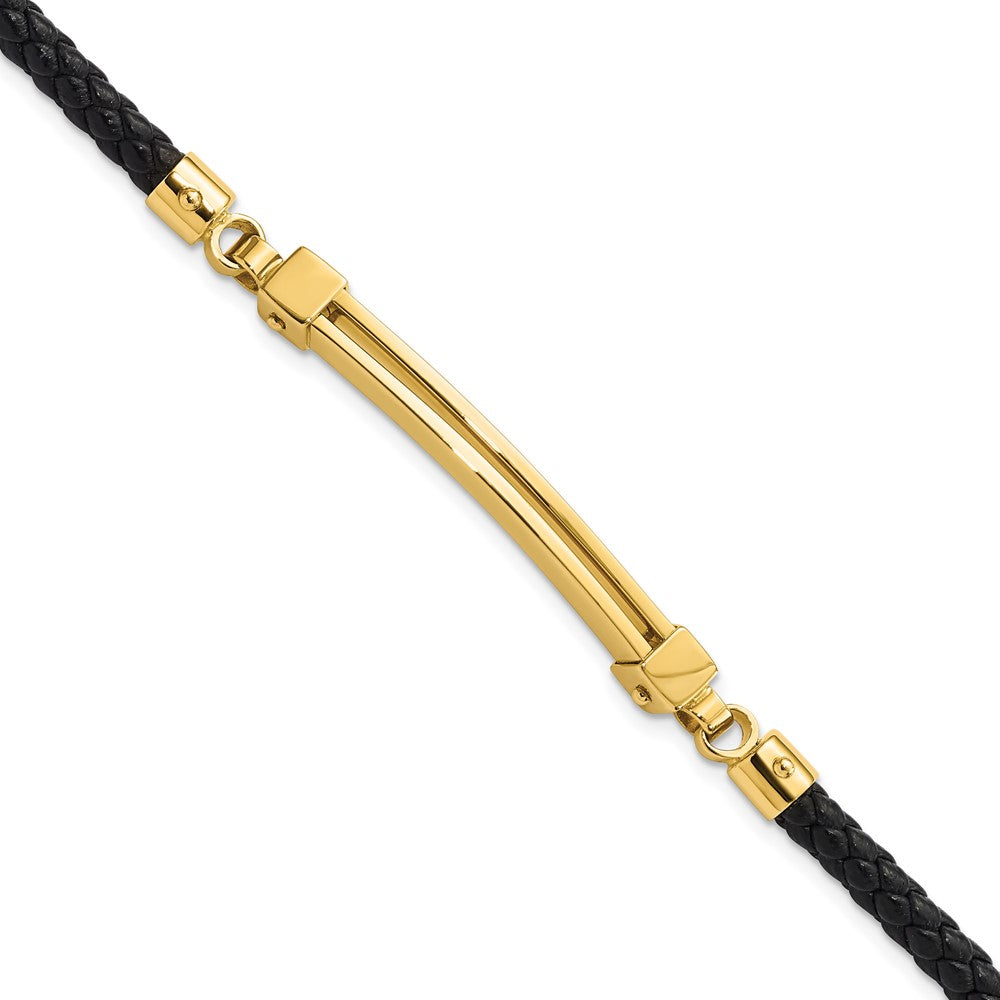 Pulsera de Barra de Oro 14K con Cuero Pulido