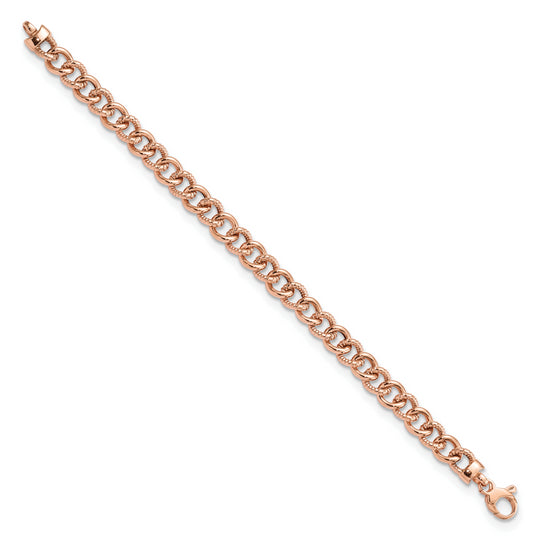 Pulsera de eslabones elegantes texturizados y pulidos en oro rosa de 14 quilates