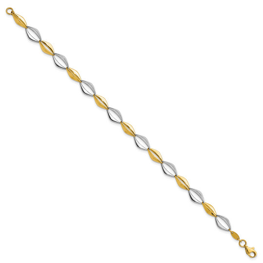 Pulsera 14K Dos Tonos Pulida con Enlace Fancy