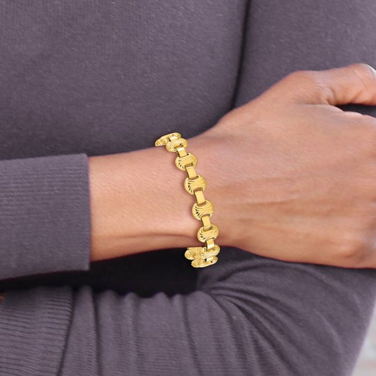 Pulsera Fancy Texturizada y Pulida de 14K Amarillo