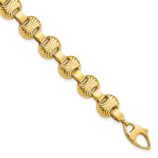 Pulsera Fancy Texturizada y Pulida de 14K Amarillo