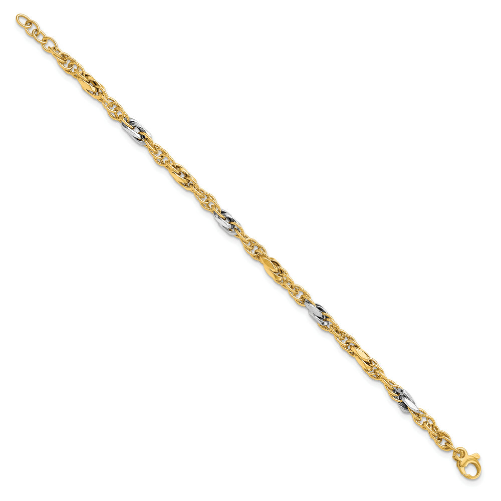 Pulsera 14K Oro Bicolor Pulido con Enlace Fancy