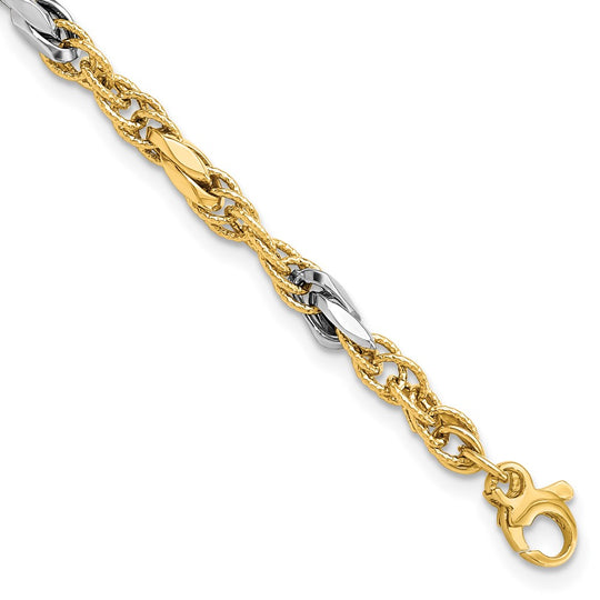 Pulsera 14K Oro Bicolor Pulido con Enlace Fancy