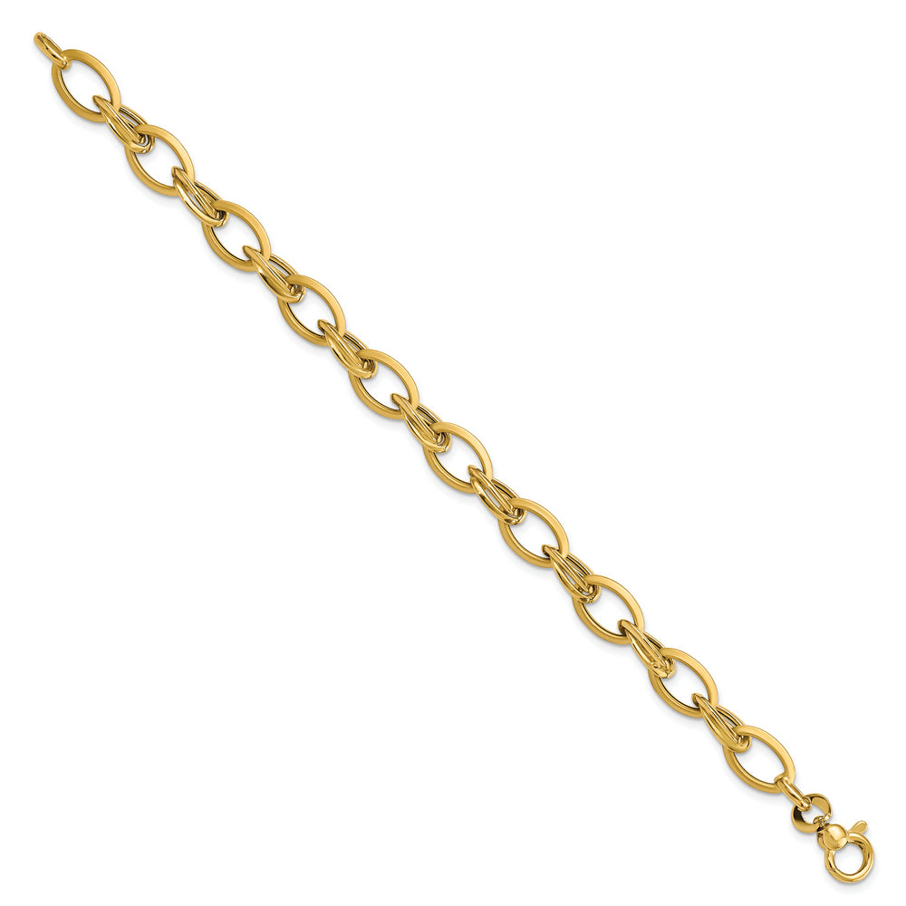 Pulsera Fancy de 14K Amarillo Pulido y Satinado de 7.25 pulgadas