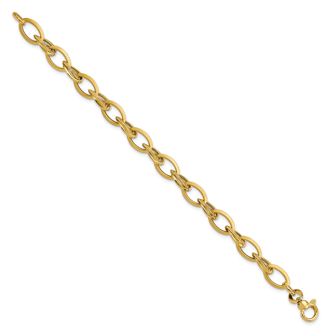 Pulsera Fancy de 14K Amarillo Pulido y Satinado de 7.25 pulgadas