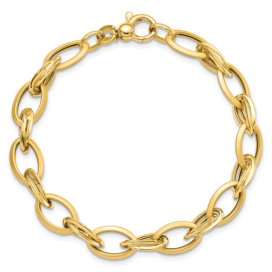 Pulsera Fancy de 14K Amarillo Pulido y Satinado de 7.25 pulgadas