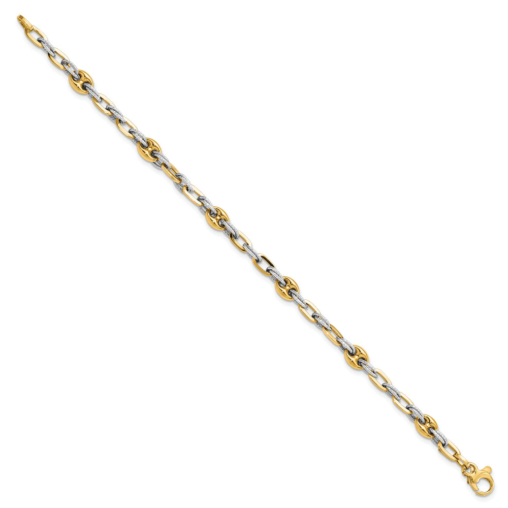 Pulsera Bicolor Texturizada de Doble Enlace Elegante de 14K