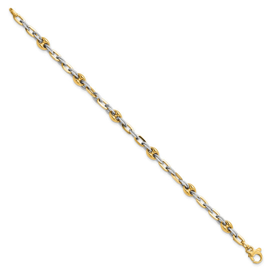 Pulsera Bicolor Texturizada de Doble Enlace Elegante de 14K