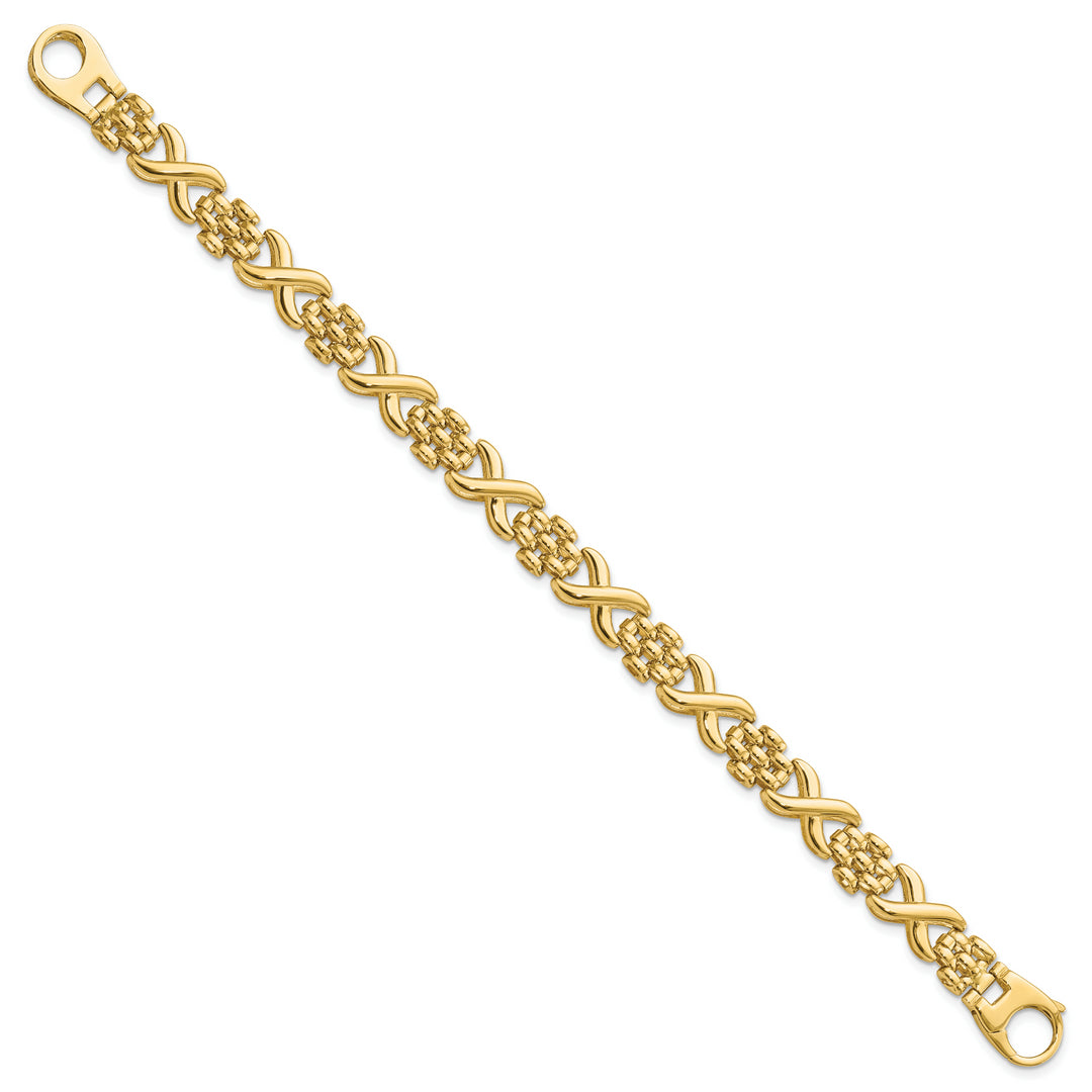 Pulsera 14K Pulida de Enlace Elegante con X y 7.5 pulgadas