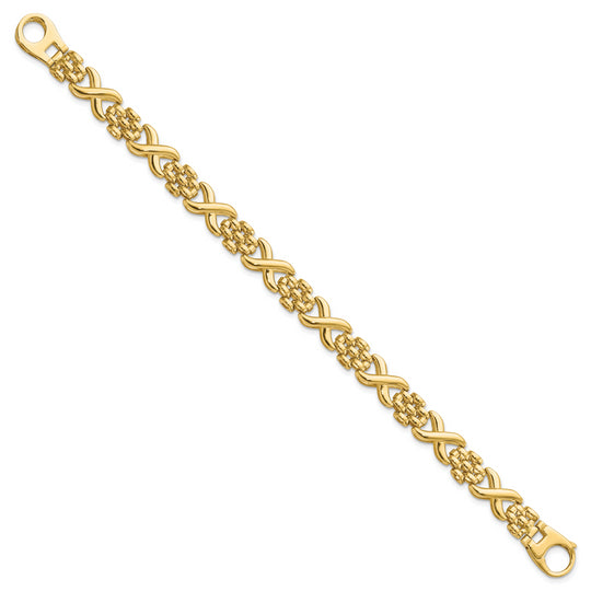 Pulsera 14K Pulida de Enlace Elegante con X y 7.5 pulgadas