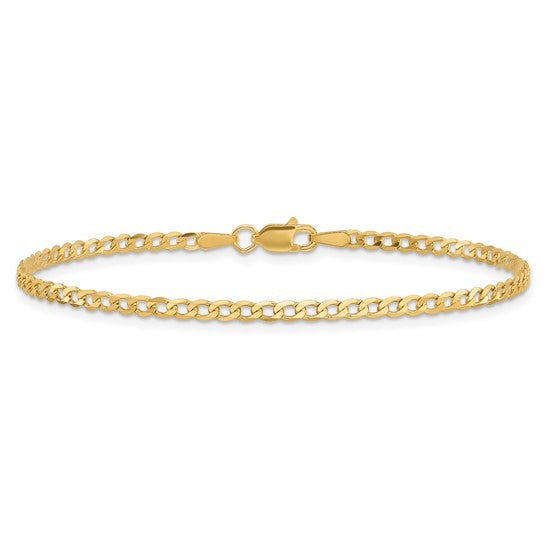 Pulsera Curb Aplanada y Biselada de Oro Amarillo de 14k de 8 pulgadas y 2.2 mm con Cierre de Langosta