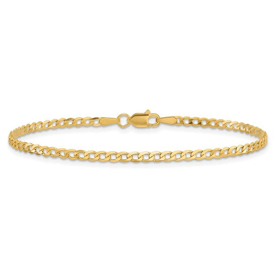 Pulsera Curb Aplanada y Biselada de Oro Amarillo de 14k de 8 pulgadas y 2.2 mm con Cierre de Langosta