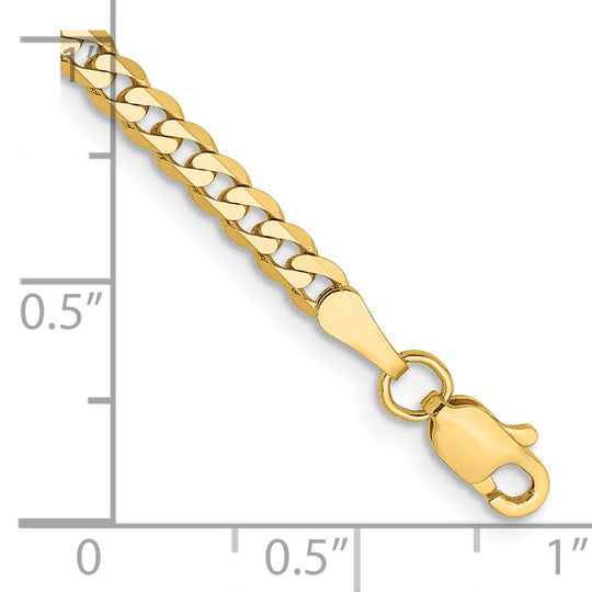 Pulsera Curb Aplanada y Biselada de Oro Amarillo de 14k de 8 pulgadas y 2.9 mm con Cierre de Langosta