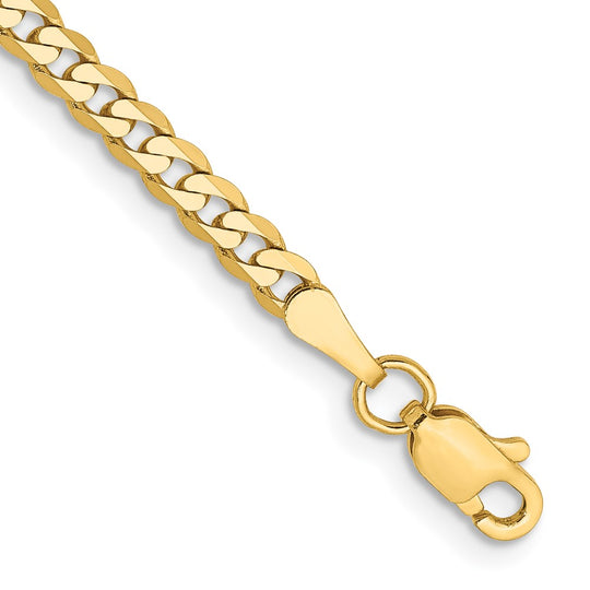 Pulsera Curb Aplanada y Biselada de Oro Amarillo de 14k de 8 pulgadas y 2.9 mm con Cierre de Langosta