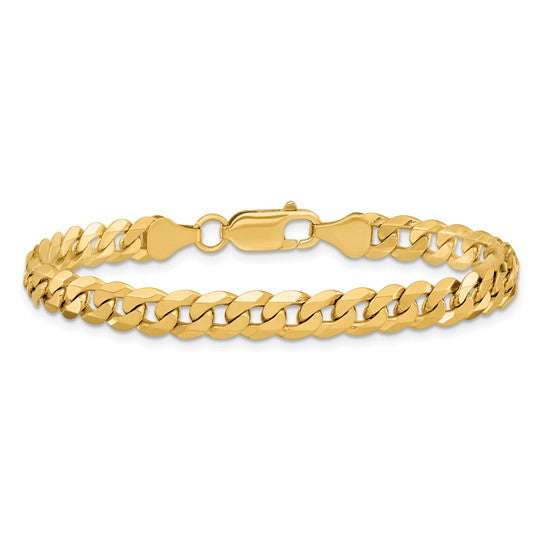 Pulsera Curb Aplanada y Biselada de Oro Amarillo de 14k de 9 pulgadas y 6.25 mm con Cierre de Langosta