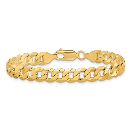 Pulsera Curb Aplanada y Biselada de Oro Amarillo de 14k de 9 pulgadas y 7.25 mm con Cierre de Langosta