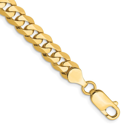 Pulsera Curb Aplanada y Biselada de Oro Amarillo de 14k de 8 pulgadas y 7.25 mm con Cierre de Langosta