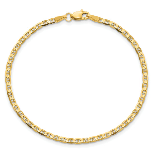 Pulsera de Oro Amarillo de 14k, 8 pulgadas, 2.4mm, Estilo Ancla Cóncavo con Cierre de Langosta