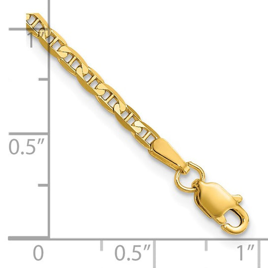 Pulsera de Oro Amarillo de 14k, 7 pulgadas, 2.4mm, Estilo Ancla Cóncavo con Cierre de Langosta