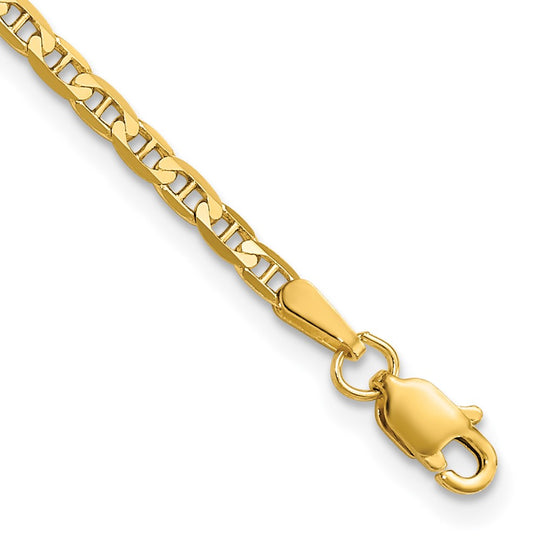 Pulsera de Oro Amarillo de 14k, 8 pulgadas, 2.4mm, Estilo Ancla Cóncavo con Cierre de Langosta