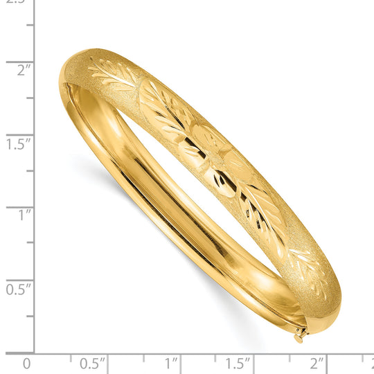 Brazalete Rígido con Bisagra Grabado Florentino de Oro Amarillo 14k (5/16 de pulgada)