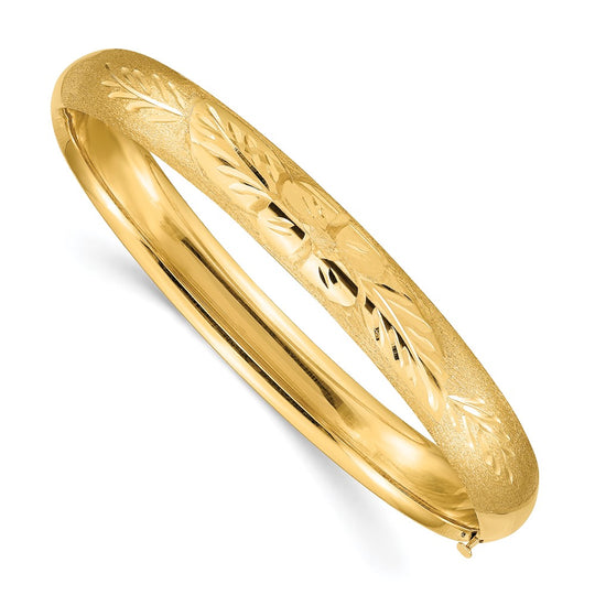 Brazalete Rígido con Bisagra Grabado Florentino de Oro Amarillo 14k (5/16 de pulgada)