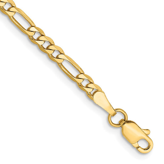 Pulsera Figaro plana de 14k y 3 mm