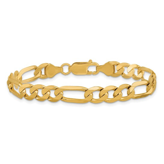 Pulsera Figaro abierta cóncava de 14k y 8,75 mm