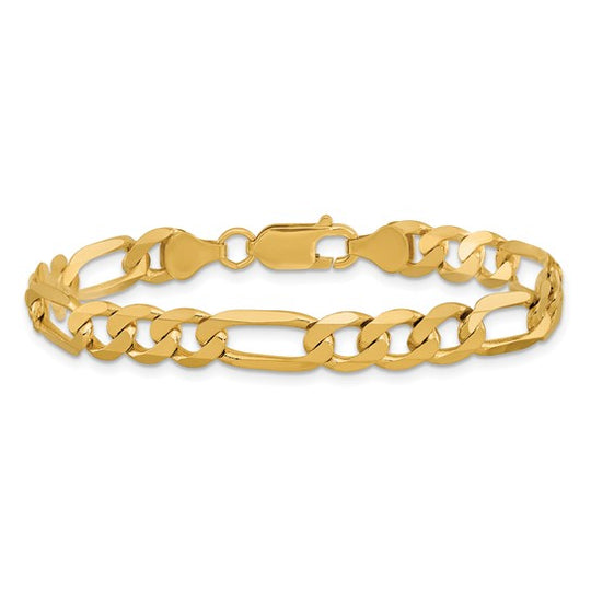 Pulsera Figaro plana de 14k y 7 mm