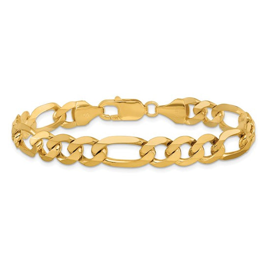 Pulsera Figaro Plana de 14k de 9 pulgadas y 8.75 mm con Cierre de Langosta