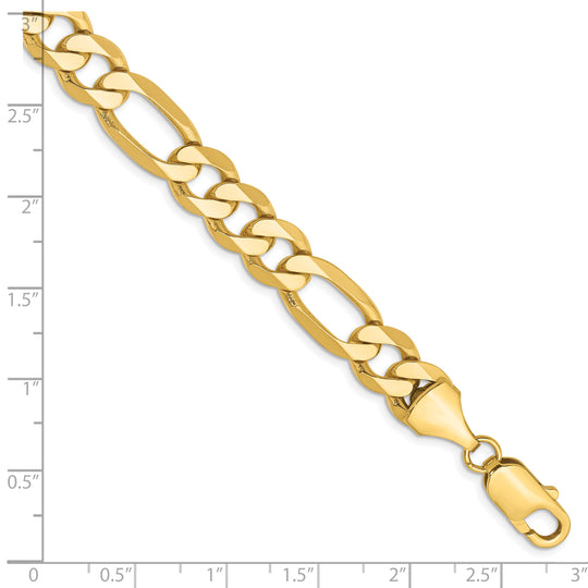 Pulsera Figaro Plana de 14k de 9 pulgadas y 8.75 mm con Cierre de Langosta