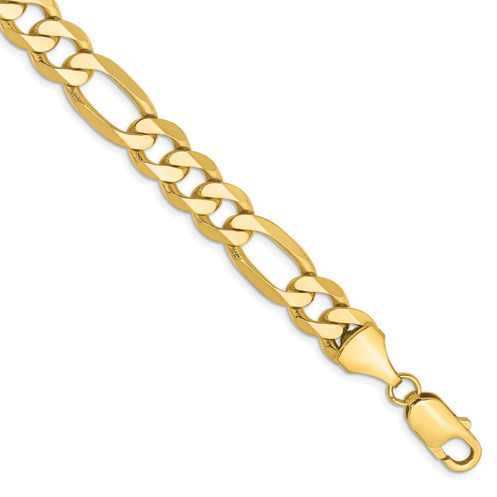 Pulsera Figaro Plana de 14k de 9 pulgadas y 8.75 mm con Cierre de Langosta