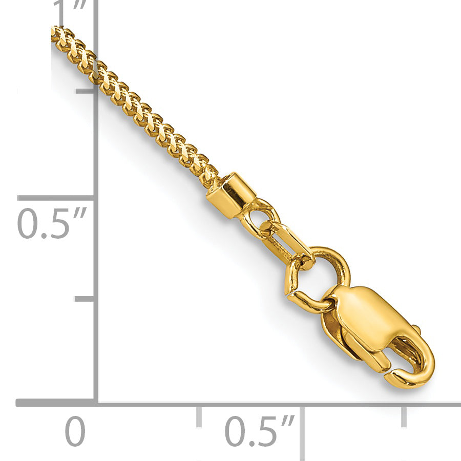 Pulsera Franco de Oro Amarillo de 14K de 7 pulgadas y 0.9mm con Cierre de Langosta