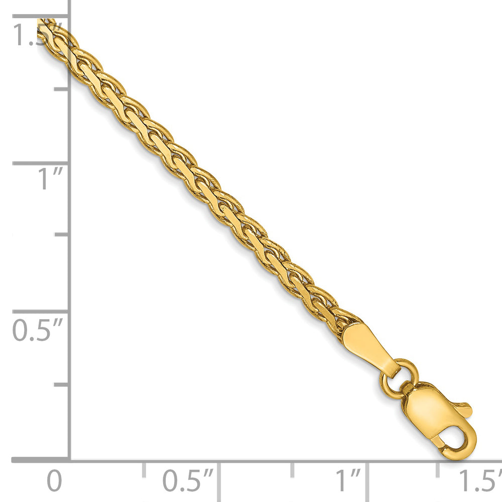 Pulsera de Oro Amarillo de 14k de 7 pulgadas y 2.3 mm, Estilo Trenza Spiga con Cierre de Langosta