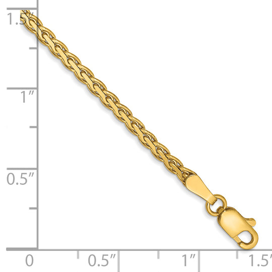 Pulsera de Oro Amarillo de 14k de 7 pulgadas y 2.3 mm, Estilo Trenza Spiga con Cierre de Langosta