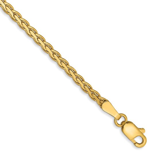 Pulsera de Oro Amarillo de 14k de 7 pulgadas y 2.3 mm, Estilo Trenza Spiga con Cierre de Langosta