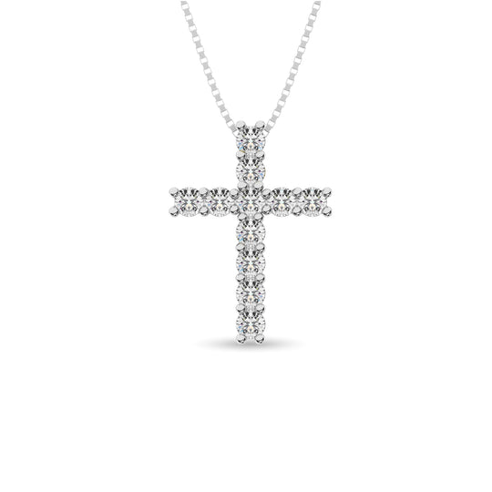 Diamante de 1 qt.Tw. Colgante de cruz en oro blanco de 14 k