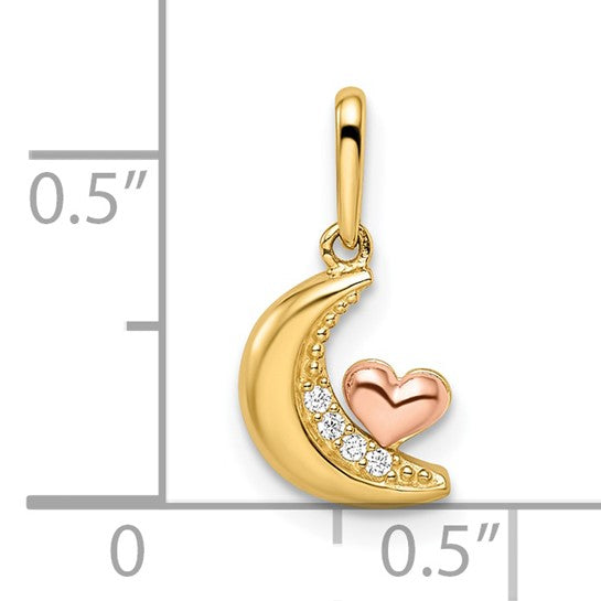 Colgante de Luna con Corazón 14K Dos Tonos y Cubic Zirconia (CZ)