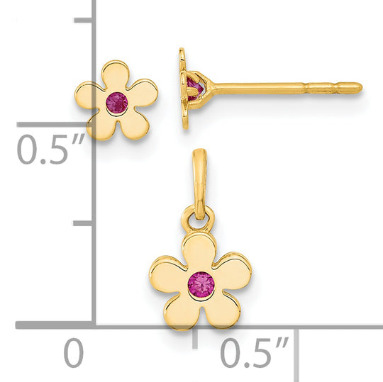 Juego de Aretes y Colgante de Flor Madi K Pulidos con CZ en Oro de 14K