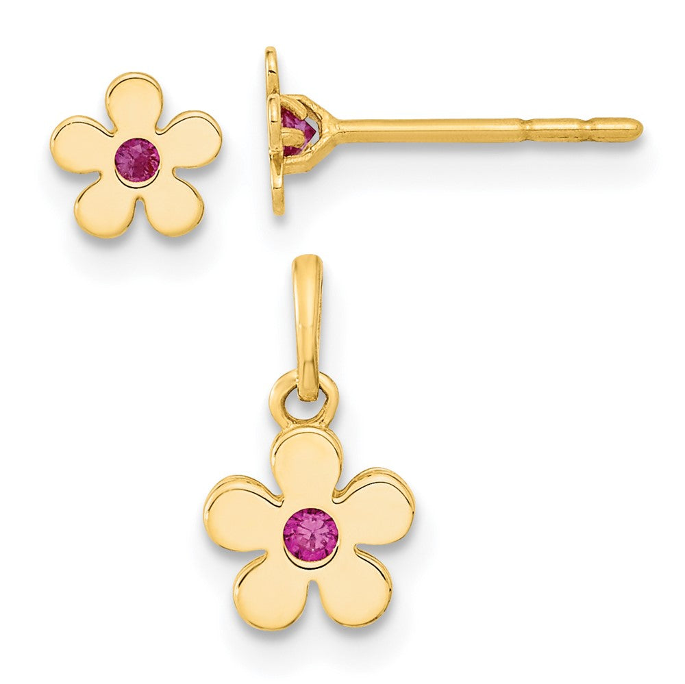 Juego de Aretes y Colgante de Flor Madi K Pulidos con CZ en Oro de 14K